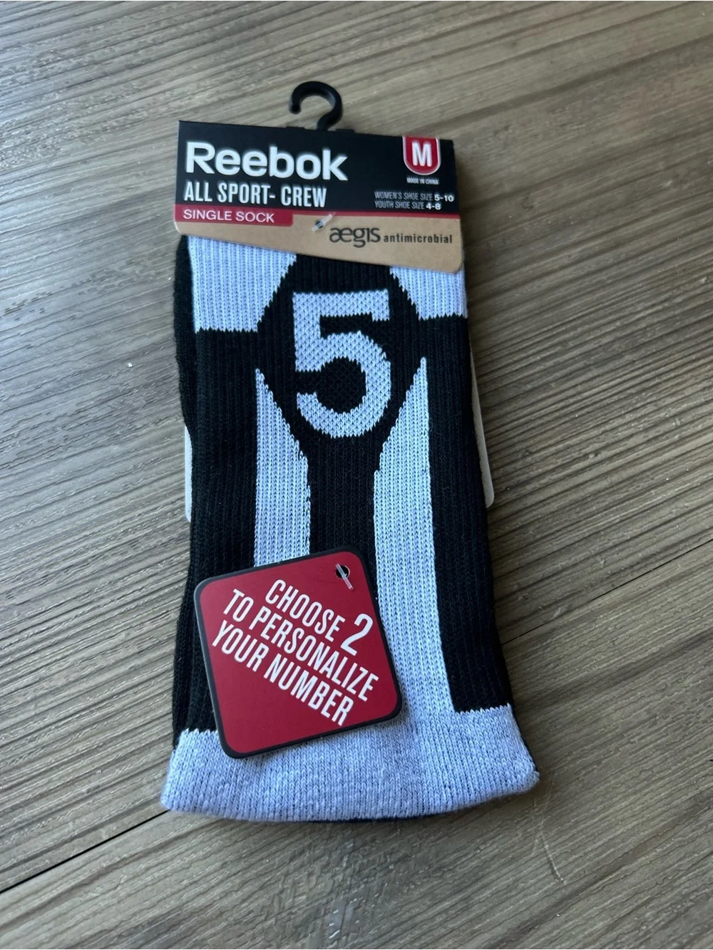 Reebok Black & White All Sport Crew Athletic Socks -M Youth 4-8 Women 5-10